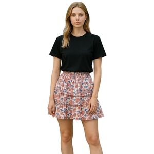 Kendall+Kylie Pink Purple Floral Ruffle Flouncy Ruched Waist A-Line Mini Skirt M